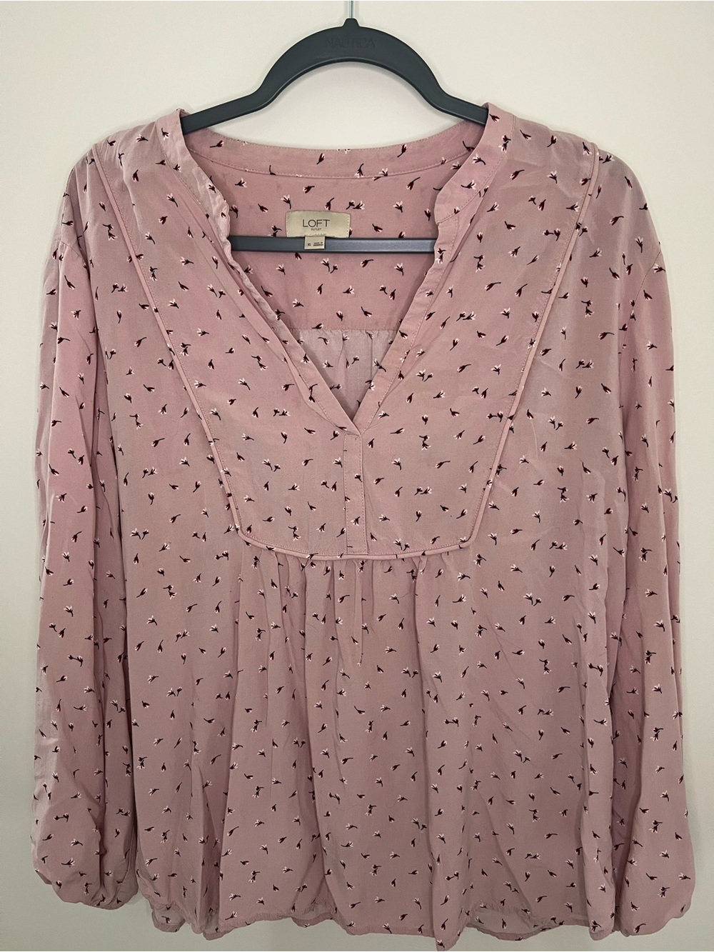 LOFT Dusty Pink Printed Long Sleeve V-Neck Tunic